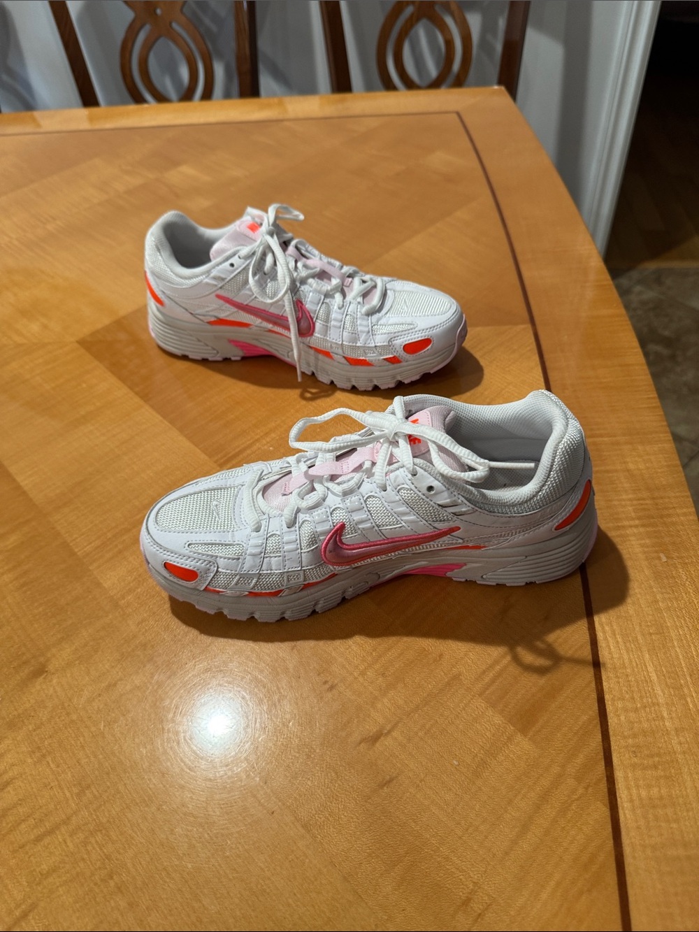 Nike Women's White Sneakers with Pink and Coral Accents size 8